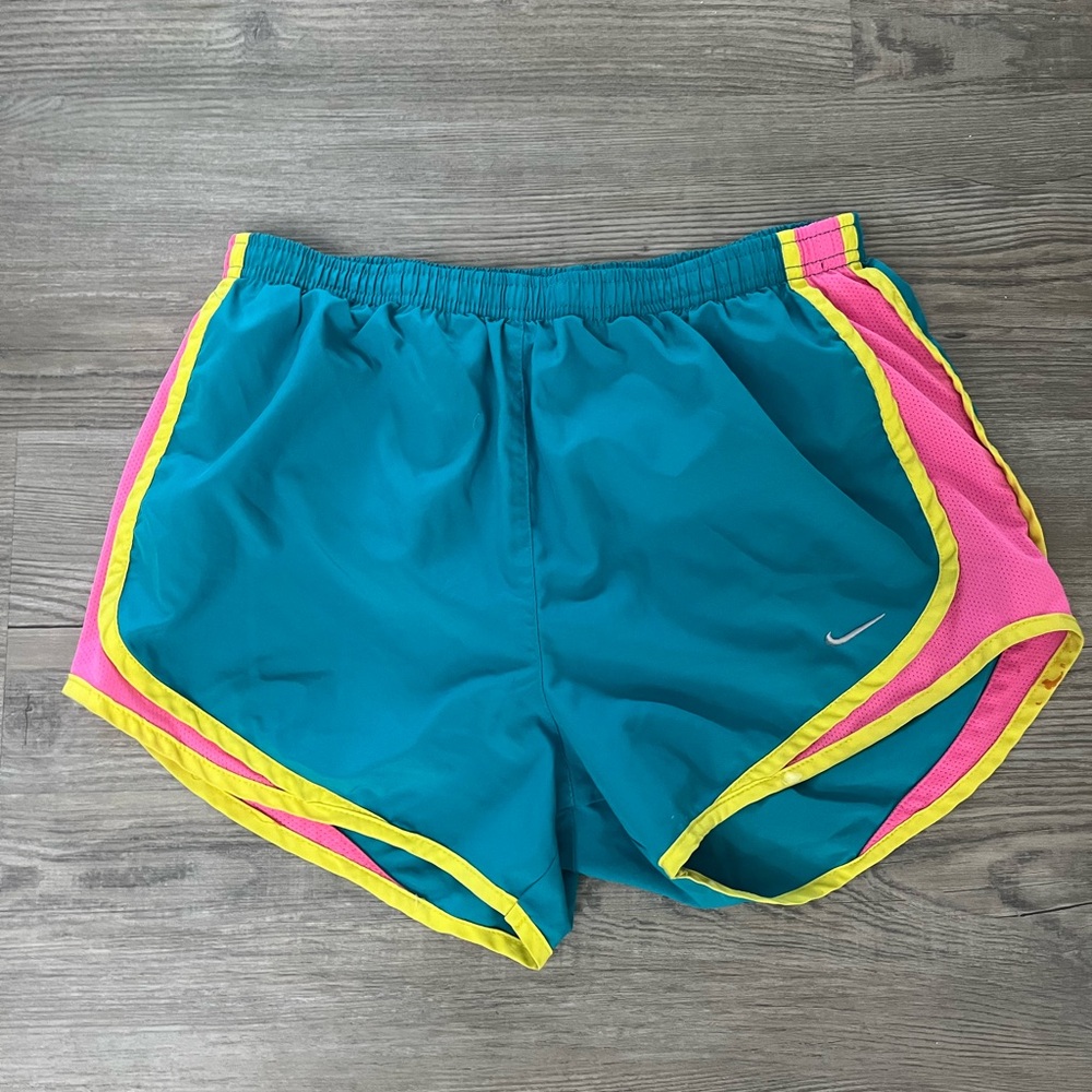 Nike Teal Running Shorts with Pink & Yellow Trim